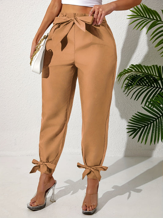 Baggy tie-front pants for plus-size women, perfect for spring and summer.