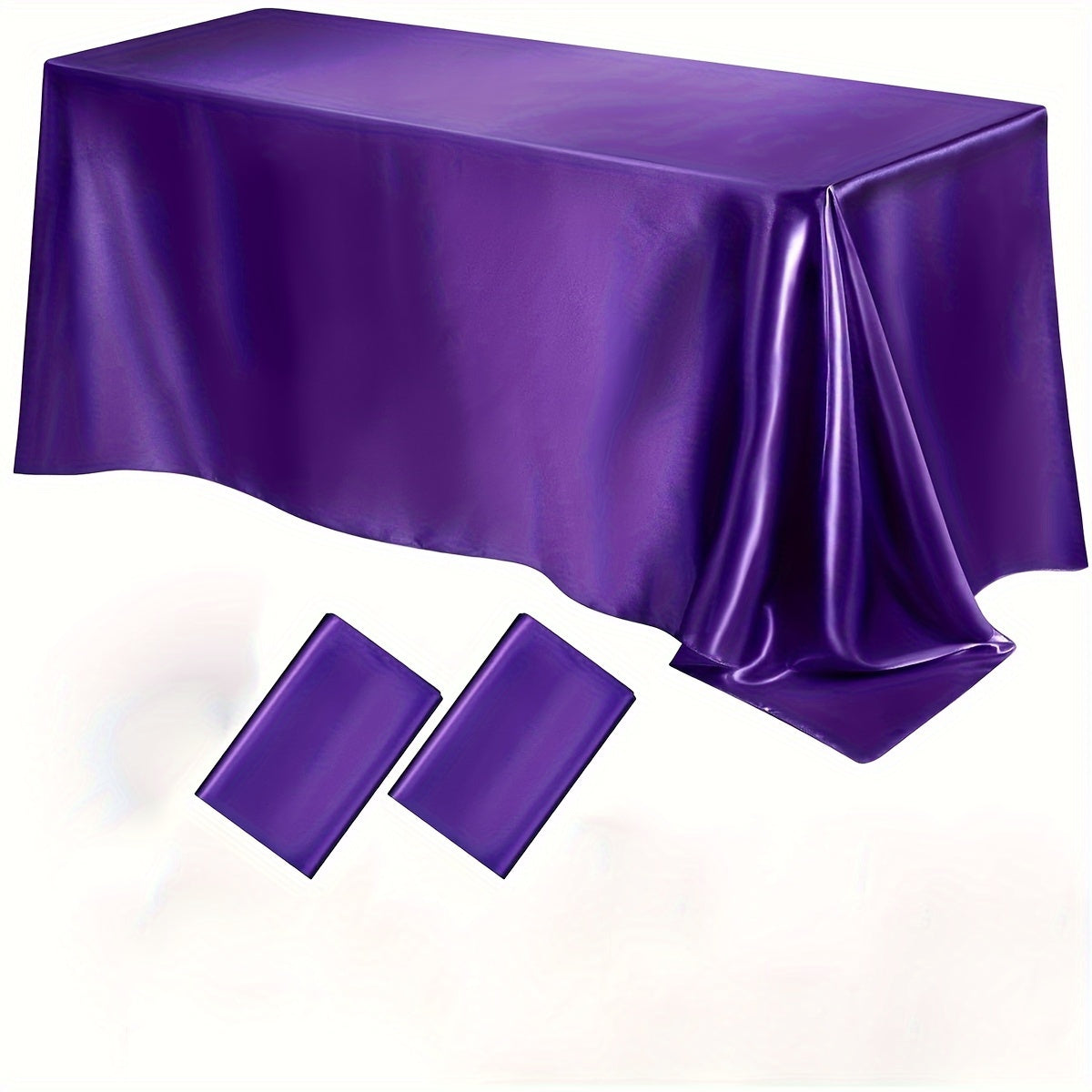 Luxurious satin tablecloths in a 2-pack. Ideal for Christmas, parties, banquets, and weddings. Solid color, 259.08x147.32 cm rectangular polyester table covers. Machine woven.