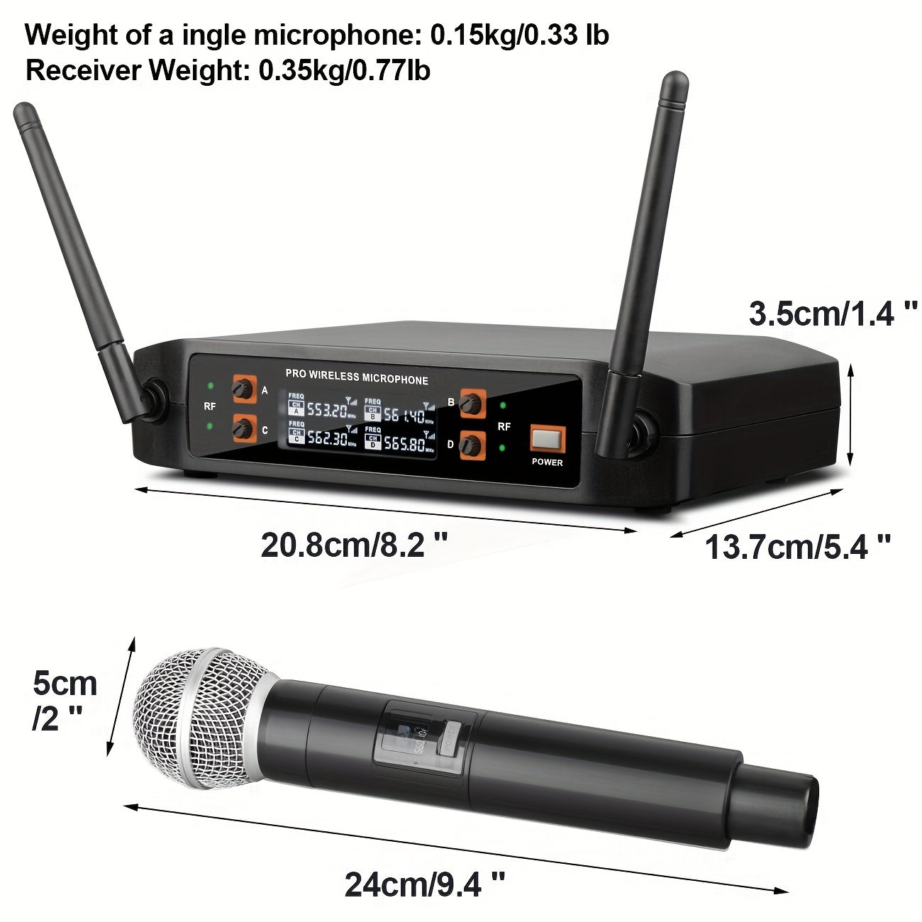 DEPSUHENG DX4 Professional Microphone System - 4-channel handheld karaoke set with battery indicator and 6.35mm jack for various uses.