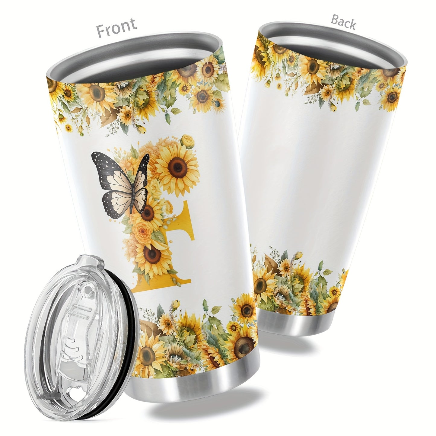 20oz Floral Initials Travel Mug - Double-Walled Tumbler for Women - Ideal Gift for Various Occasions.