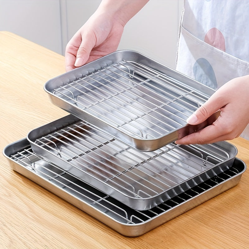 Stainless Steel Baking Sheet Set with Cooling Rack - Ideal for Grilling Meat and Chicken - Available in 3 Sizes