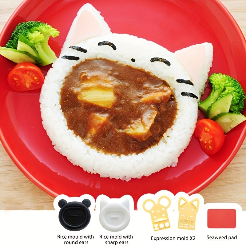 This package includes five adorable cat and panda rice molds, along with 160 grams of rice. Perfect for creating your own DIY sushi bento, these molds are also great for shaping rice balls. Additionally, you will receive seaweed kitchen tools and a