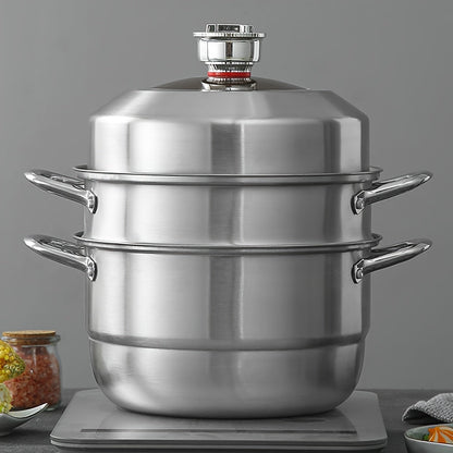 The 5-Piece Stainless Steel Multipot Set with Timer is a complete set that includes 1 Soup Pot, 1 Steamer Basket, 2 Steamer Inserts, and Lid. With its versatile steaming and cooking capabilities, programmable smart timer, and hands-free operation, this