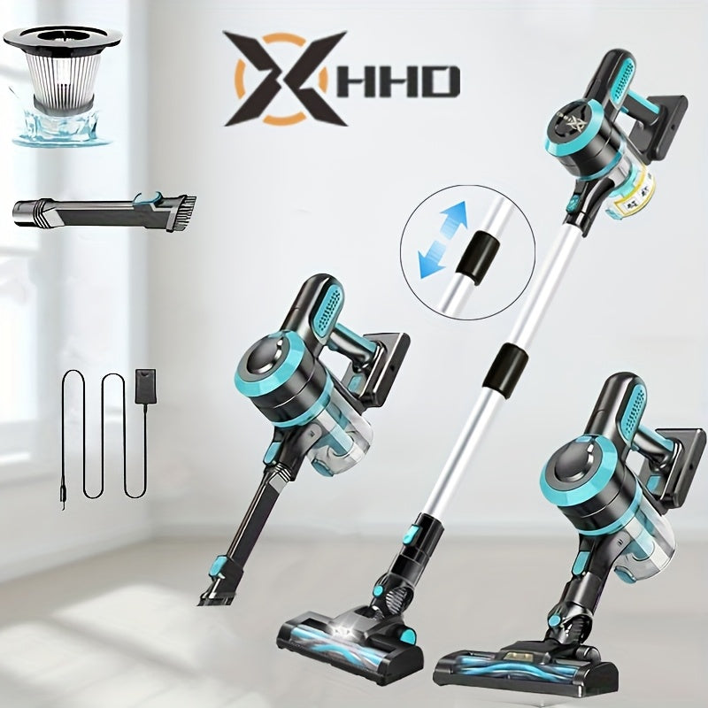 HHD Cordless Vacuum Cleaner with 250W motor, 25KPa suction power, ideal for home and car, includes accessories.