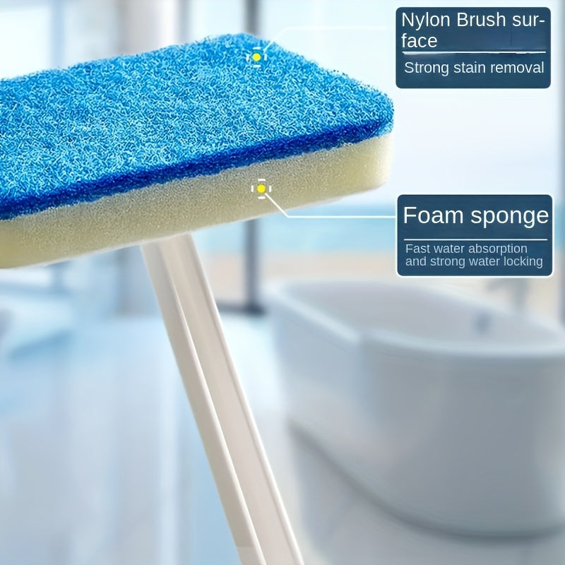 No electrical power needed, this multi-functional cleaning tool features a soft ceramic tile sponge designed for easy cleaning of bathtub, toilet, glass, walls, and floors. The long handle is detachable for convenience.