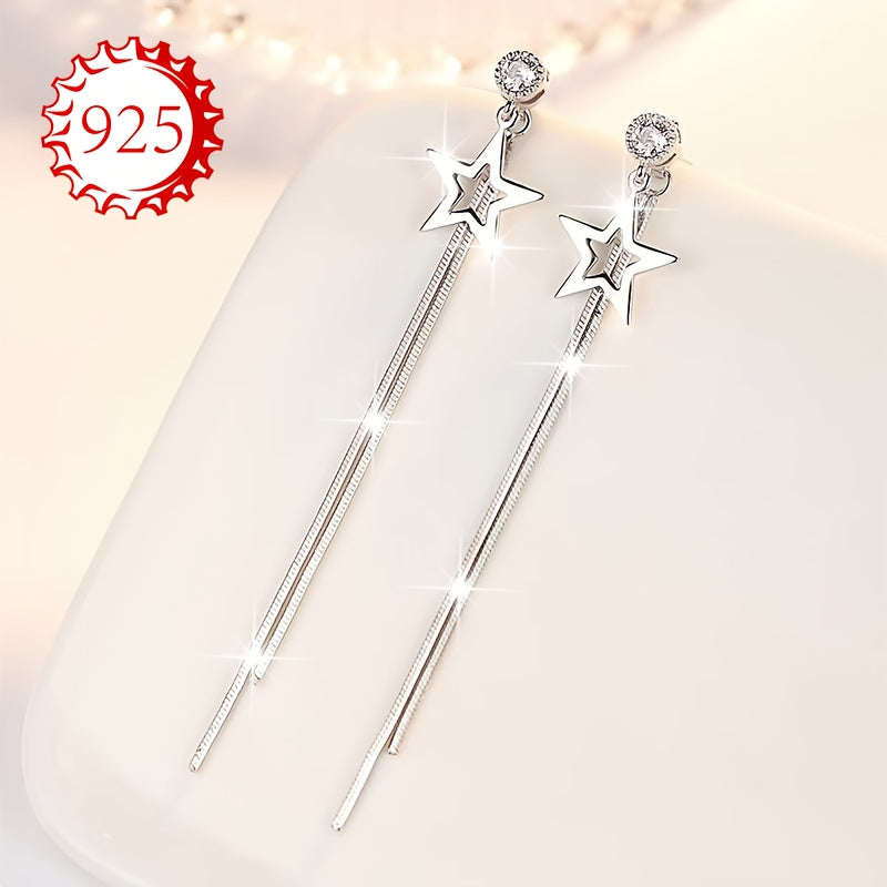 925 Silver Hypoallergenic Earrings, Women's Star Tassel Medium-long Earrings, Unique Niche Design, Suitable for Couples, Girlfriends, Daily Wear, Wedding Banquets, Seaside Vacations, Thanksgiving and Christmas. Comes in Anti-oxidation Packaging