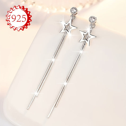 925 Silver Hypoallergenic Earrings, Women's Star Tassel Medium-long Earrings, Unique Niche Design, Suitable for Couples, Girlfriends, Daily Wear, Wedding Banquets, Seaside Vacations, Thanksgiving and Christmas. Comes in Anti-oxidation Packaging