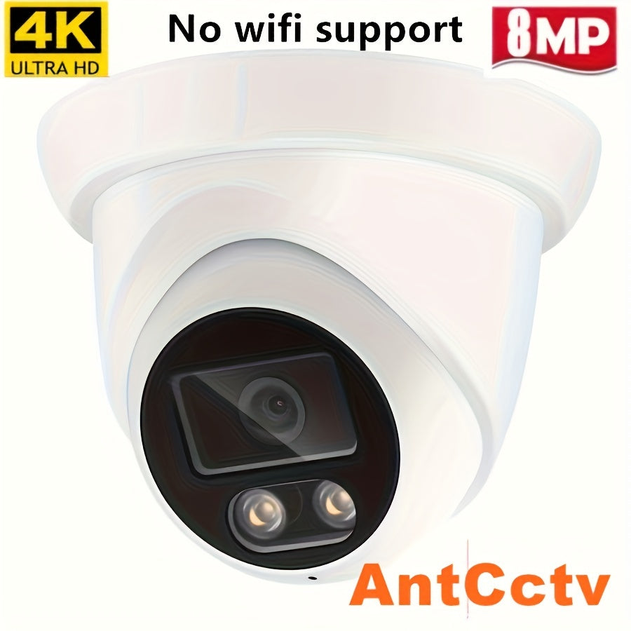 4K/8MP, 6MP, 2K/4MP Dome Camera with audio for indoor and outdoor use. Features POE, H.265 compression, wide 2.8mm lens, and full-color night vision. Compatible with NVR, easy installation