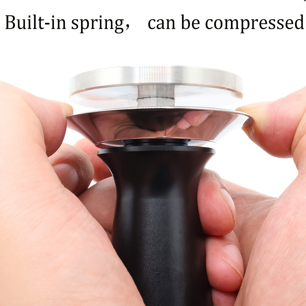 Calibrated Espresso Tamper with Spring Aluminum Handle and Stainless Steel Flat Base - 1pc in 51/53/58mm sizes, includes Coffee Mat