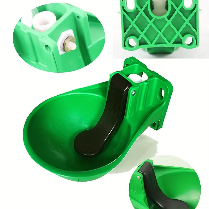 Durable plastic automatic cow and sheep drinking bowl with stainless steel valve for livestock farming.