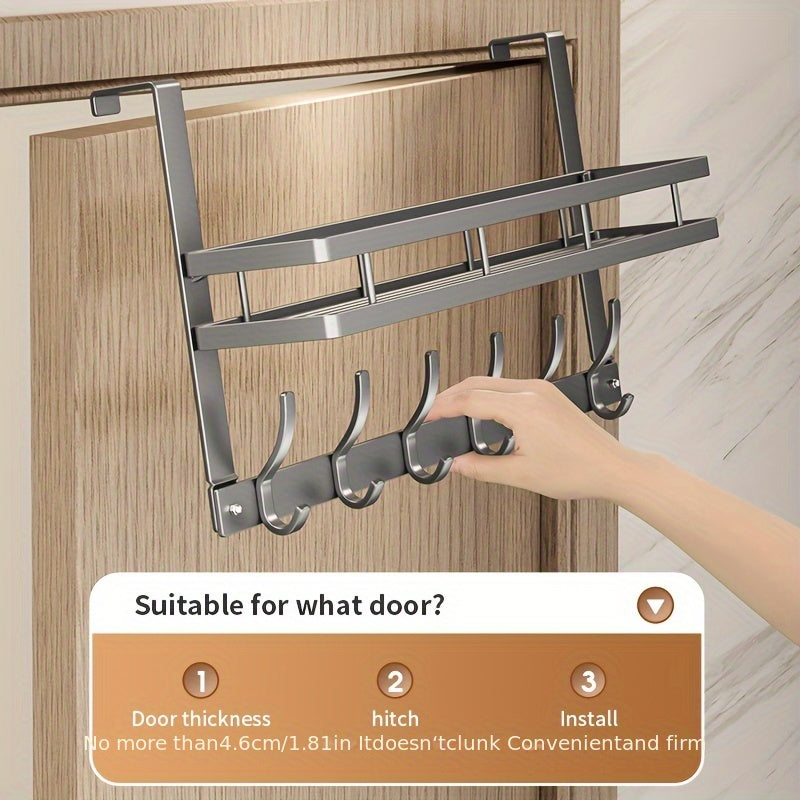 Convenient over-the-door storage rack with multifunctional metal hooks for bedroom, bathroom, and kitchen organization.