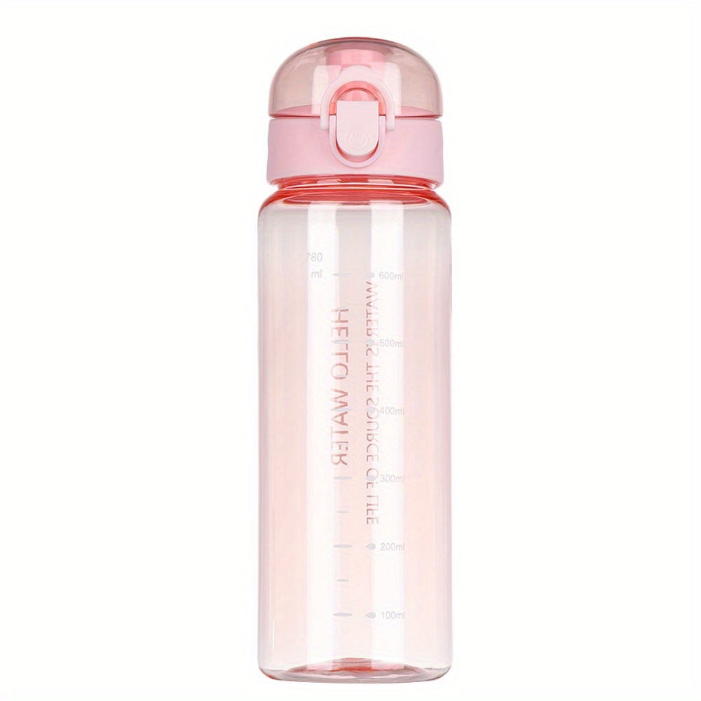 Sports water bottle with 780ml capacity for gym or travel, clear and leakproof.