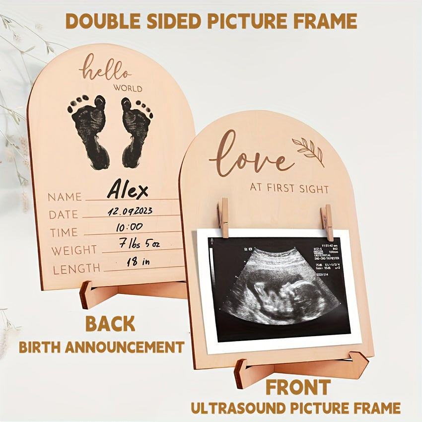 Wooden Ultrasonic Photo Frame with Beautiful Double-Sided Logo for Pregnancy Announcement, Perfect Pregnancy Gift for New Mothers, Room Decor Enhanced with Charming Wooden Ultrasound Frame.