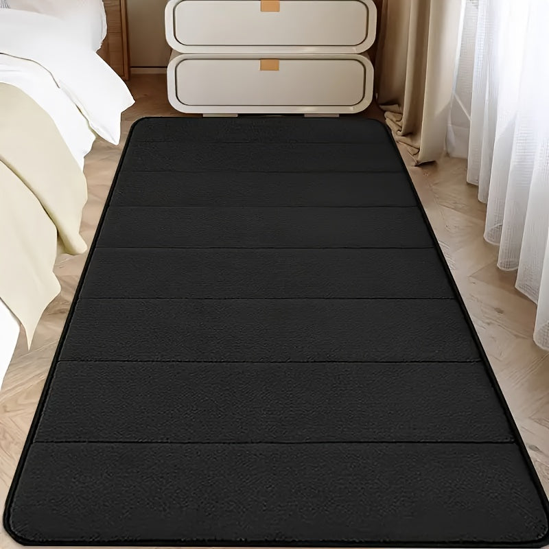 Memory foam carpet with a geometric pattern, non-slip backing, and soft machine-made knit fabric construction. Perfect for the bedroom or living room, this rug is made of 100% polyester and is 300gsm with a thickness of 1.5cm. Hand wash only for best