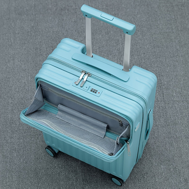 20-Inch Lightweight Hard-Shell Spinner Luggage with USB Port, Expandable Handle, and Multi-Directional Wheels, Stylish White Suitcase for Travel and Business Trips.