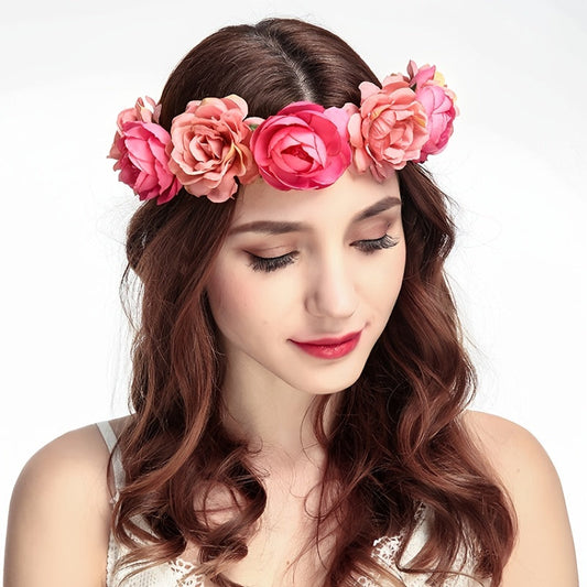 Rose Hairpin Holiday Wreath Hair Band with Simulation Flowers, Headpiece Flower Crown Headband, Floral Wedding Bridal Hair Hoop