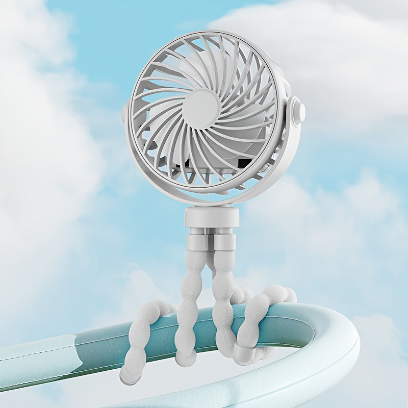 Handheld USB Rechargeable Fan with Octopus-Style Design - Portable and Adjustable 3-Speed Airflow for Indoor and Outdoor Use.