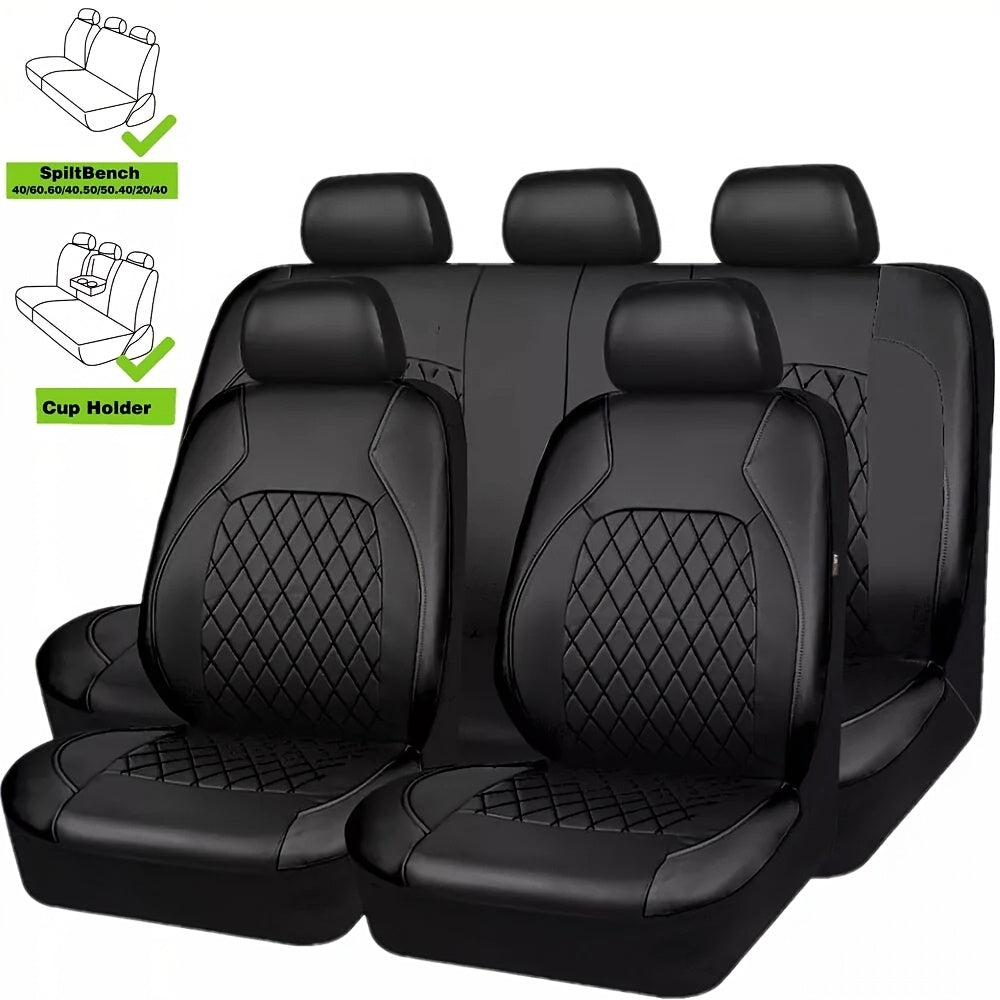 Luxury faux leather car seat covers - universal fit, easy to clean, durable, all-season protection.