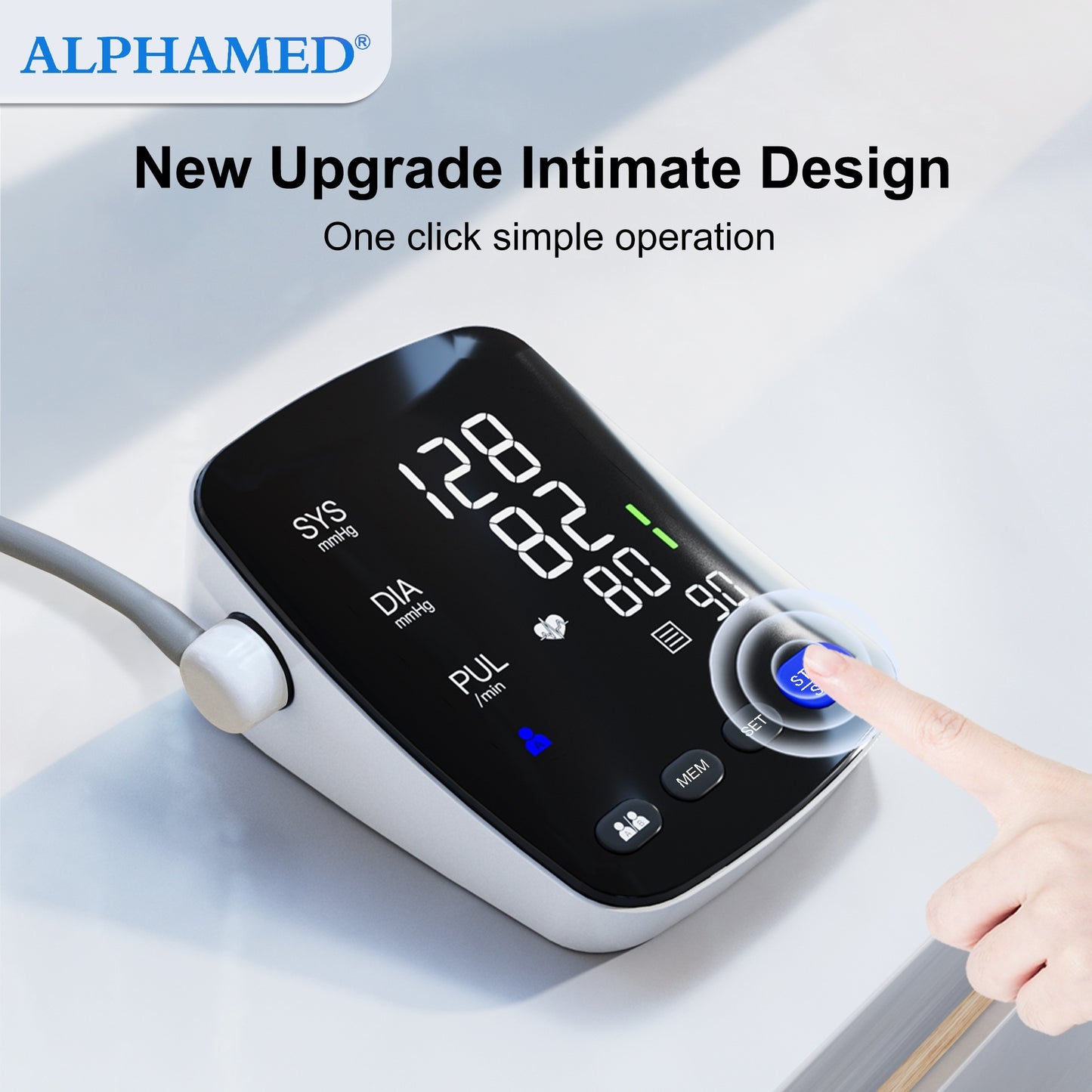 High-end LED curved screen sphygmomanometer with memory and automatic cuff for gifts and family.