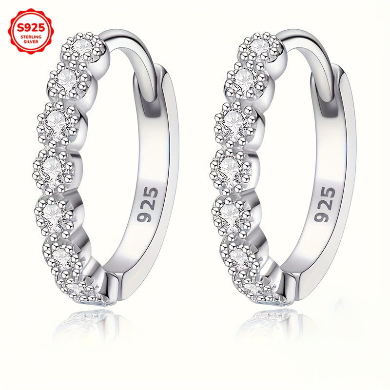 925 Pure Silver Round Ring Earrings with Shining Zirconia, Elegant and Luxurious, Perfect for Women's Dating and Wedding.