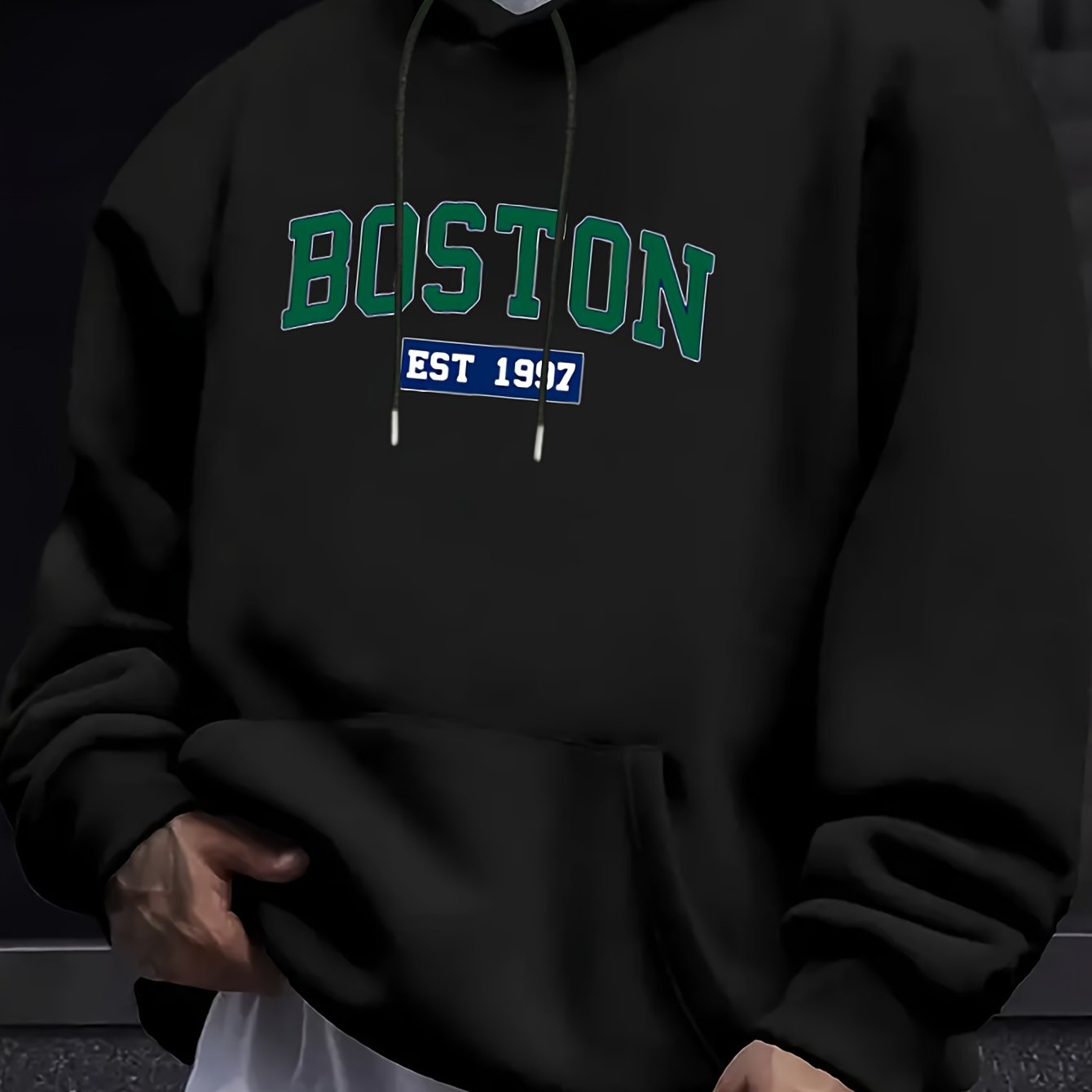 BOSTON English Print Plus Velvet Large Size Fashion Hoodie