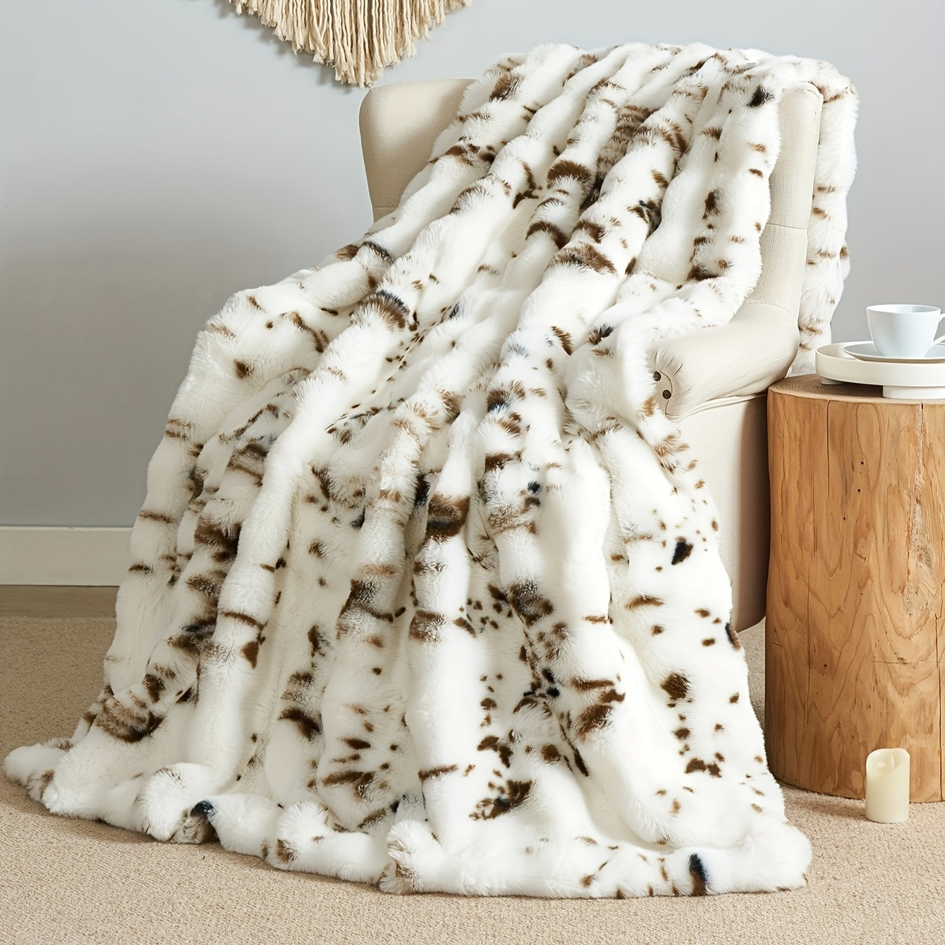 One piece of tie-dye faux rabbit fur blanket with shaggy short plush material for a soft, fluffy bed or sofa blanket, perfect for cozy naps and throws.