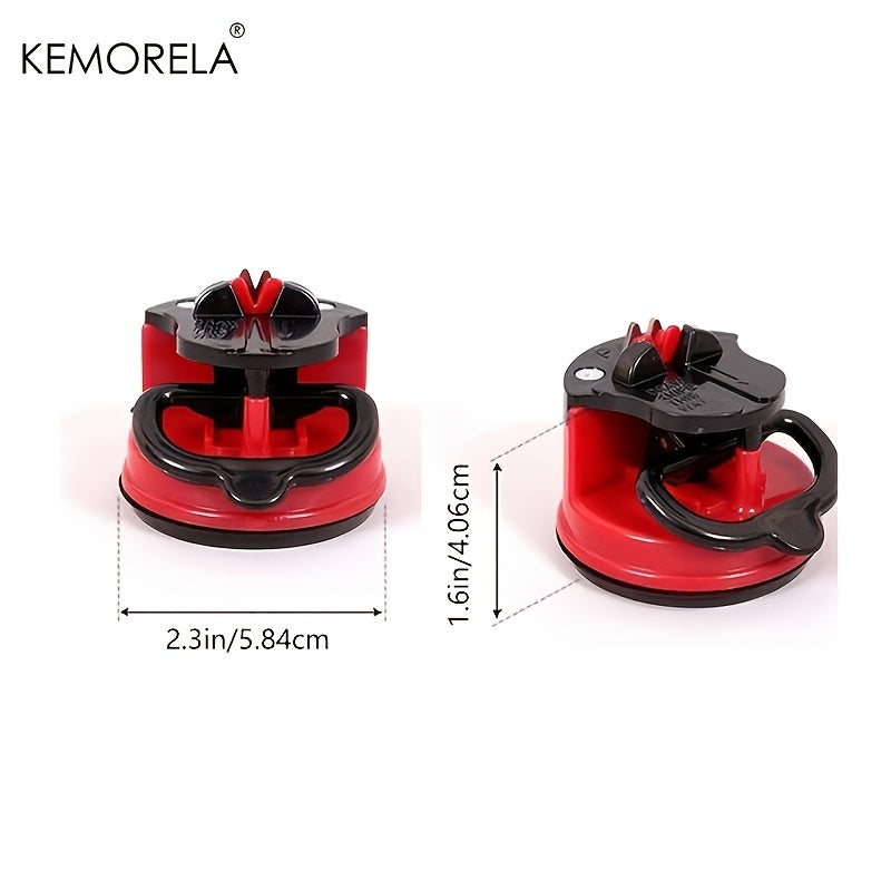 Get your knives sharp quickly and easily with the KEMORELA Manual Knife Sharpener. This sharpener is safe to use and perfect for kitchen and chef knives, including those made of Damascus steel. Featuring a stylish red design with black accents, this