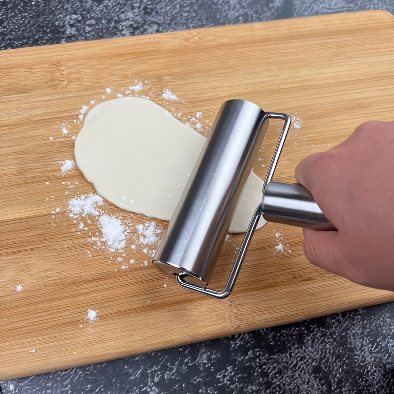 Double-sided Stainless Steel Rolling Pin - Versatile T-Shaped Tool for Baking, Dumpling Making, and More in Kitchens and Restaurants