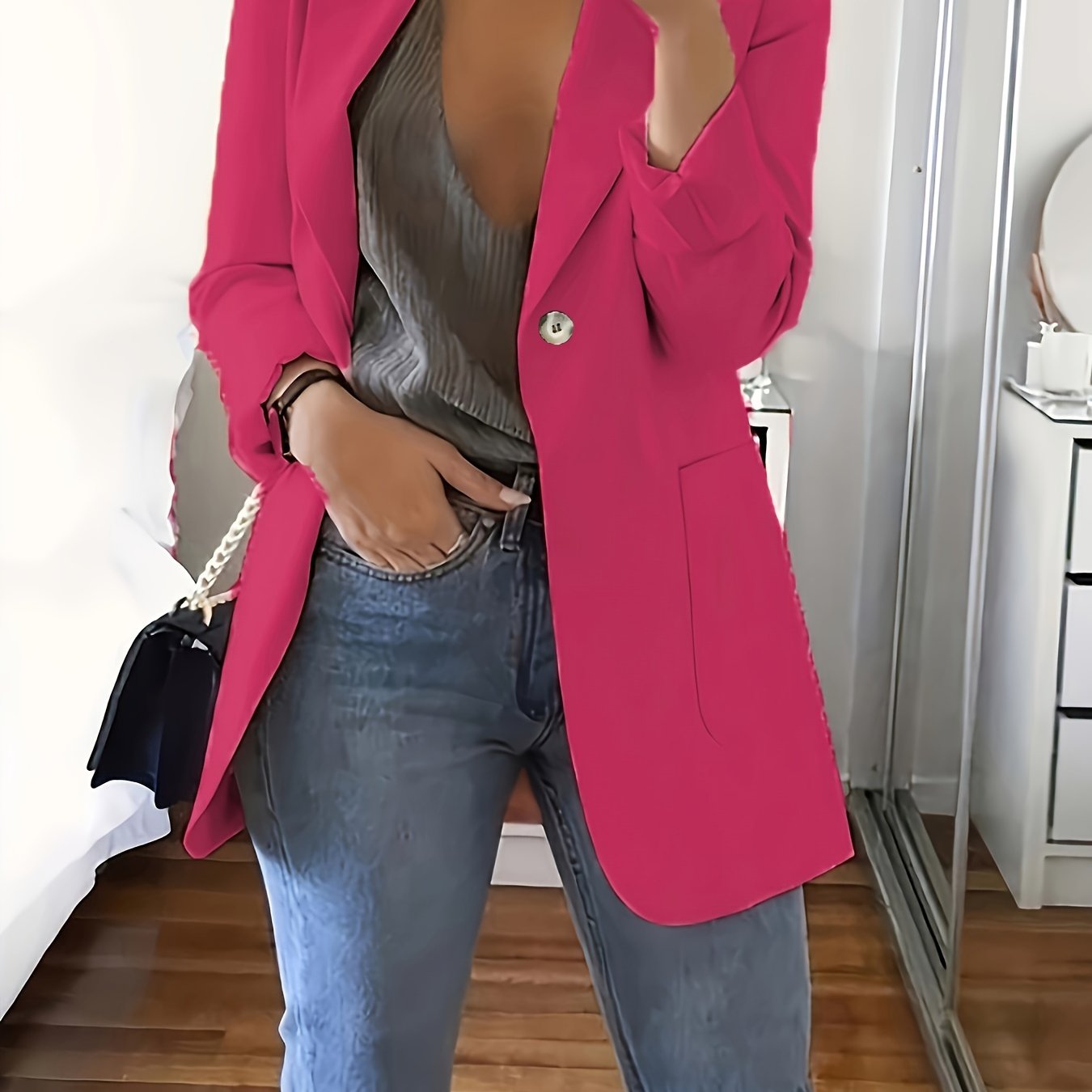 Plus size lapel neck blazer for spring and fall.