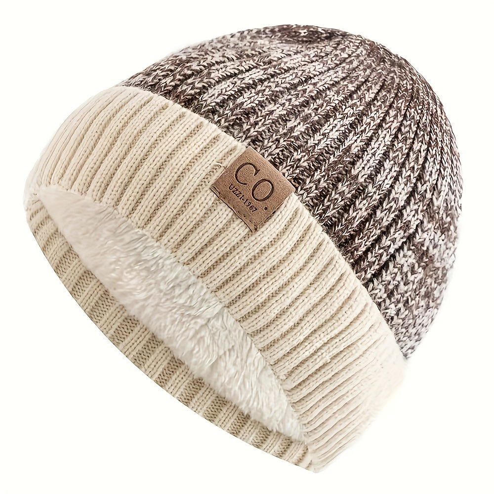 Stay Warm and Cozy with a Knit Beanie featuring a Letter Patch - Thick Fleece-Lined, Providing Ear Protection for Men | Sporty Design, Easy to Hand Wash