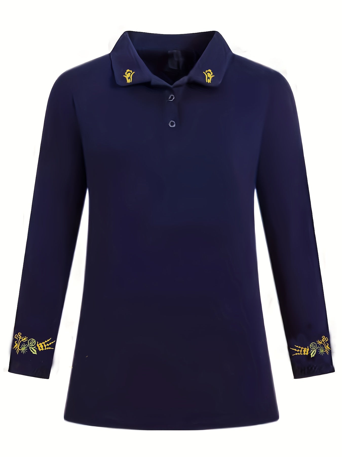 Women's stylish black long sleeve shirt with floral details - soft, comfortable, and breathable for casual wear in spring/fall.