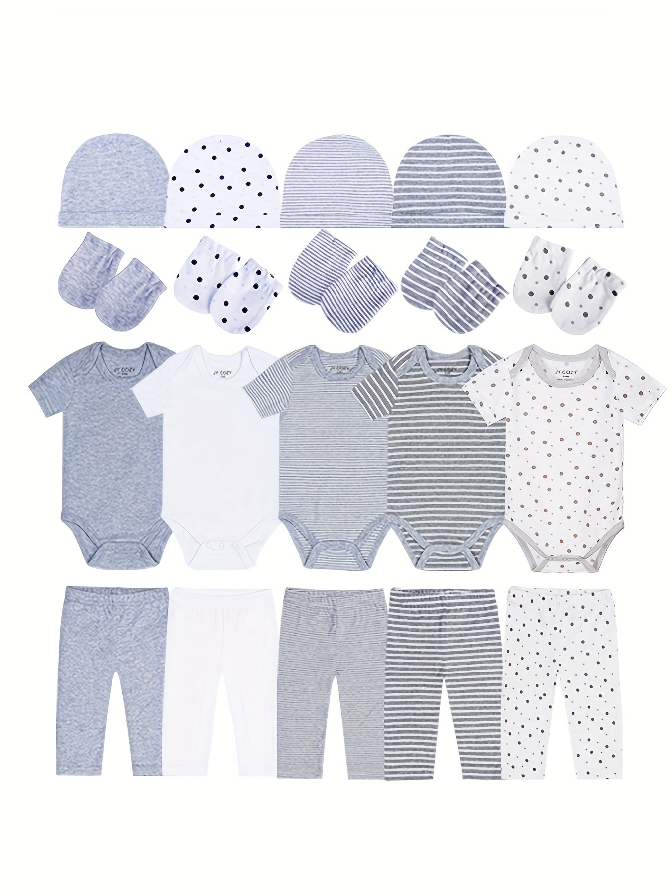 20pcs Newborn Baby Clothes Set including 5 rompers, 5 pants, 5 hats, and 5 gloves. Perfect gift for outdoor wear.