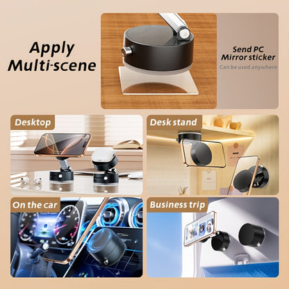 A versatile vacuum suction cup mobile phone holder with retractable and foldable double-sided magnetic suction. Ideal for use in cars, offices, homes, and on glass, metal, and porcelain