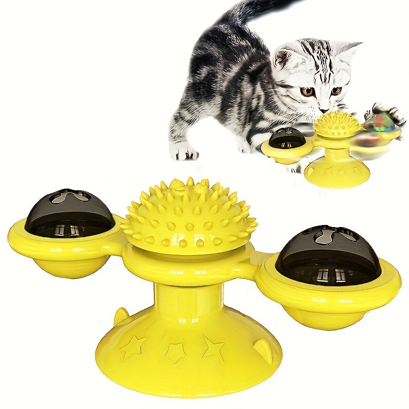 Fun rotating cat toy with windmill turntable design stimulates cat's vitality, enhances emotions, and offers interactive play for pets.