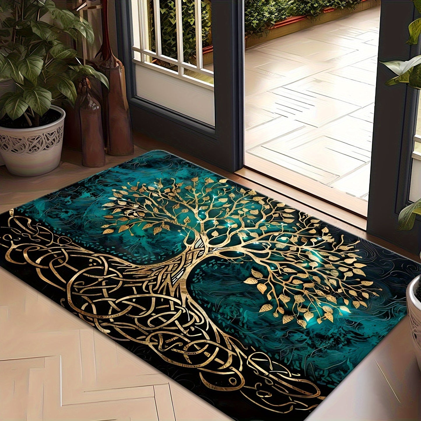 Premium Golden Leaf Tree Rug with Anti-Slip Feature, Easy to Clean, Stain and Dust Resistant, Provides Anti-Fatigue Support. Perfect for any room in the house including living room, bedroom, entryway, kitchen, bathroom. Can be used indoors or outdoors