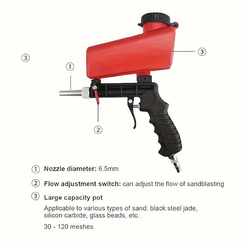 Portable 90psi Gravity-Fed Sandblasting Gun - Ideal for RVs & Accessories for Rust Removal & Detailing.