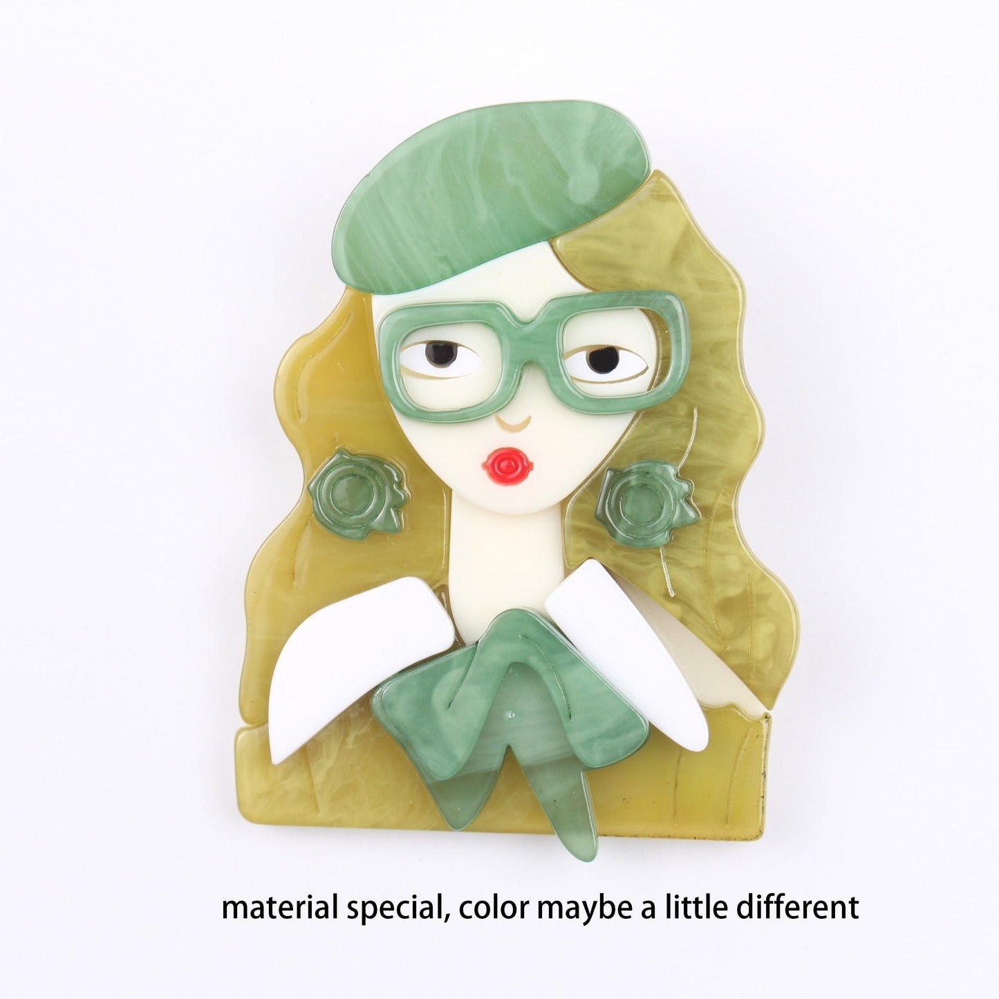 Chic and Simple Acrylic Girl with Glasses Brooch - A Touch of Quirky Elegance for Your Dresses, Sweaters, and Coats