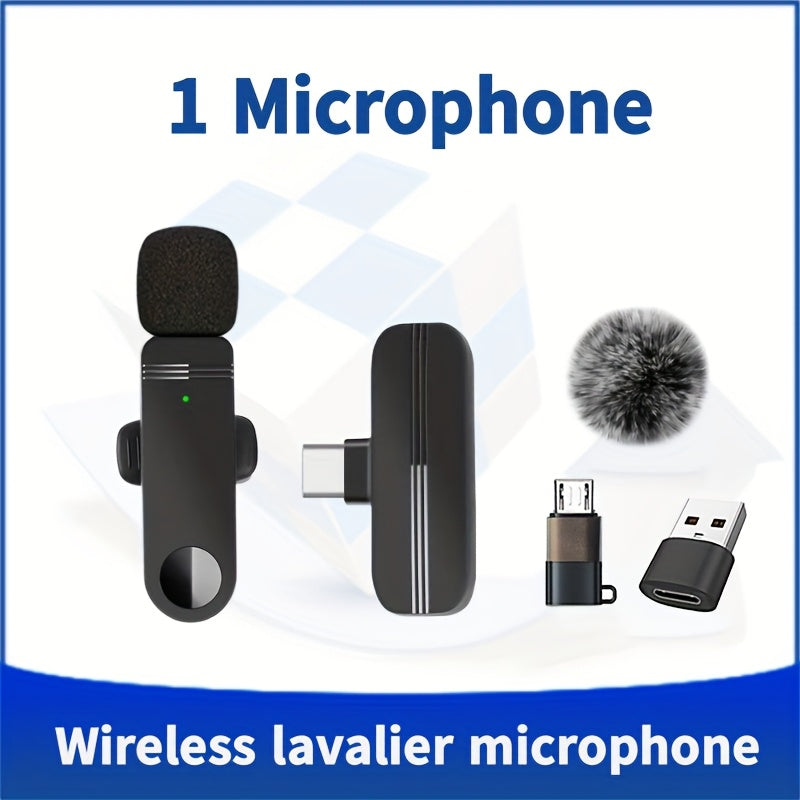 Wireless Lavalier Microphone for Type-C/USB/Android Devices with Omnidirectional Receiver, Noise Cancellation, Auto Pairing, 65-foot Range. Ideal for Interviews, Podcasts, Video Blogs, and