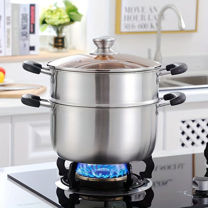 Versatile Stainless Steel Stockpot with Steamer Insert - Ideal for Soups, Stews, Breads, and Seafood - Long-lasting and Suitable for Induction and Gas Stoves in Home and Restaurant Kitchens