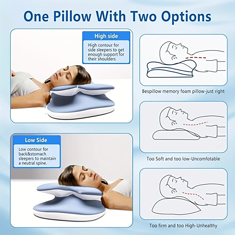 Ergonomic memory foam cervical pillow with cooling cover, perfect for back sleepers.