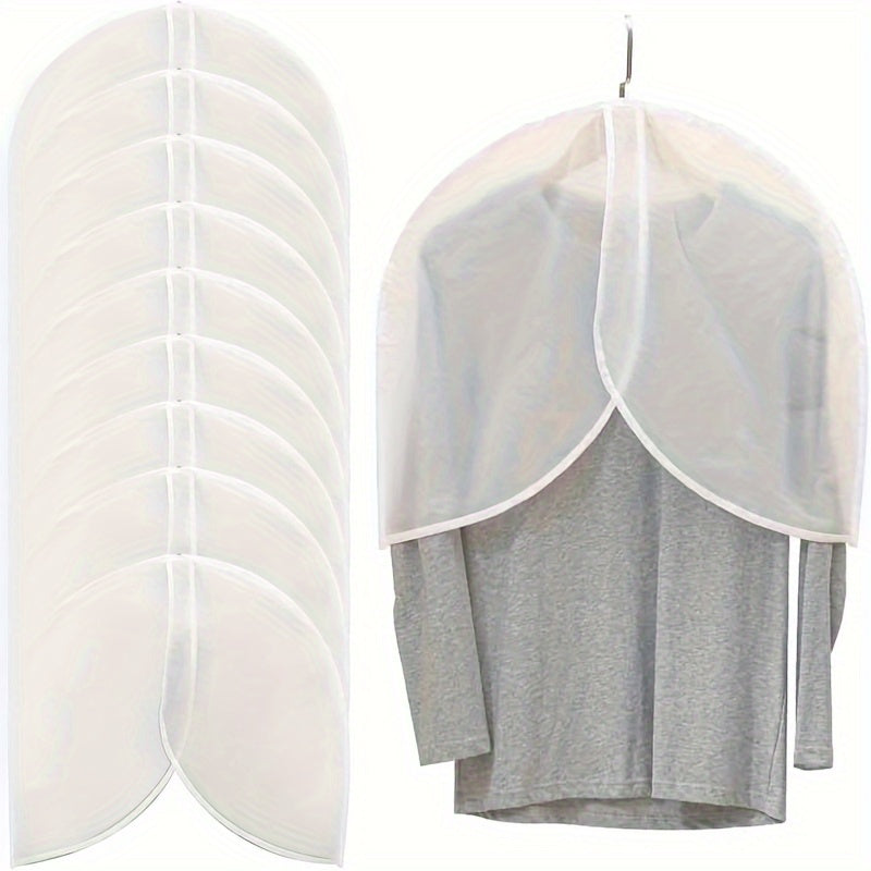 White PVC Garment Covers - Set of 10, Breathable Translucent Suit Dust Covers with Shoulder Protectors for Clothes, Coats, Jackets - Perfect for Wardrobe Storage