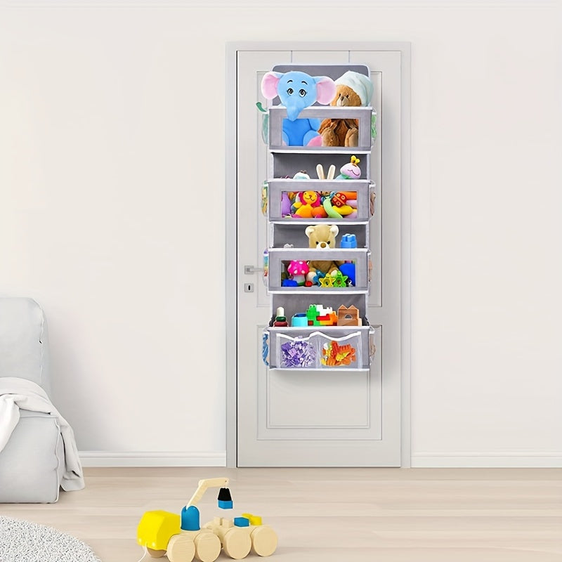 The Hanging Fabric Storage Organizer features an Over Door Pocket design with 4 Roomy Pockets, 10 Mesh Pockets, and 2 Mounting Hooks, perfect for organizing your pantry, closet, baby room, bathroom, bedroom, nursery, or dorm room.