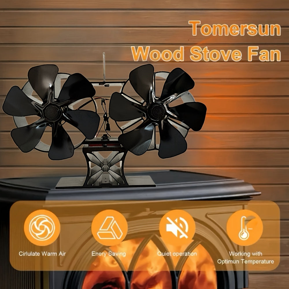 Wood Stove Fan Set: Includes 1pc Wood Stove Fan, Magnetic Thermometer & Gloves. Features 12 Blades, Silent Motors, and Push Horizontal Air Flow. Heat Powered for Wood Burning Stoves, Gas, Pellet, and Log Fireplaces.