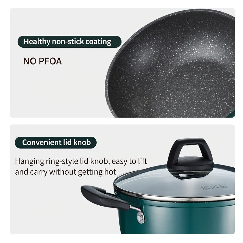 22cm Multi-Purpose Stew Pot with Glass Lid by Cooker King - Non-Stick, PFOA-Free, Suitable for Induction and Gas Stovetops, Features Dual Handles for Soup and Noodles