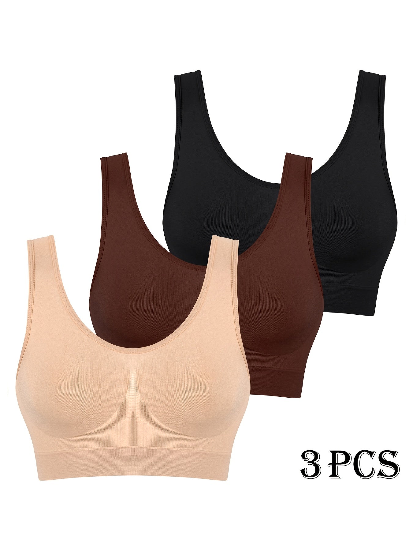 3 seamless high support sports bras for women made of polyamide and elastane. No padding, shockproof, wirefree comfort.