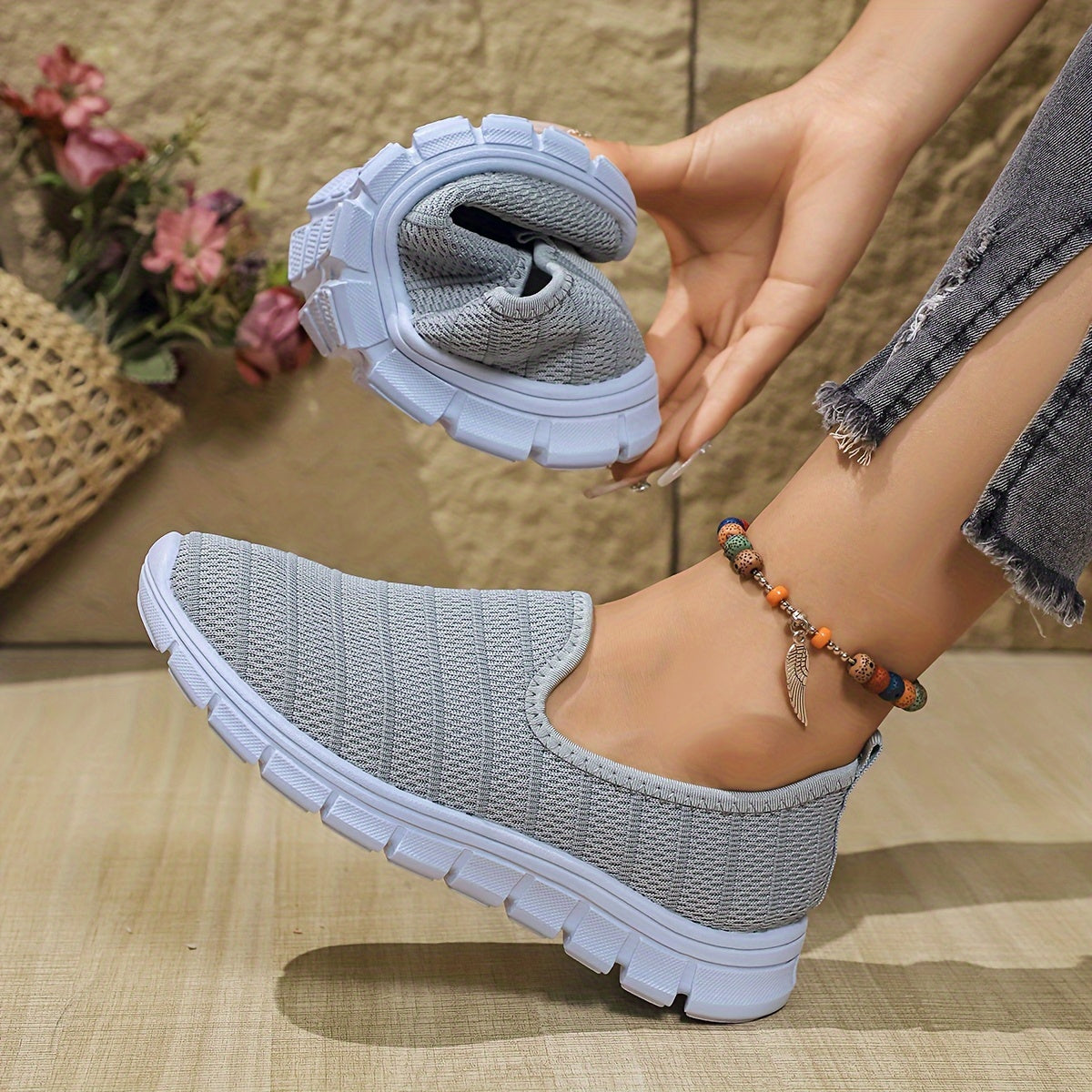 Women's Breathable Slip-On Casual Sock Sneakers, Lightweight Outdoor Sports Shoes in plus size.