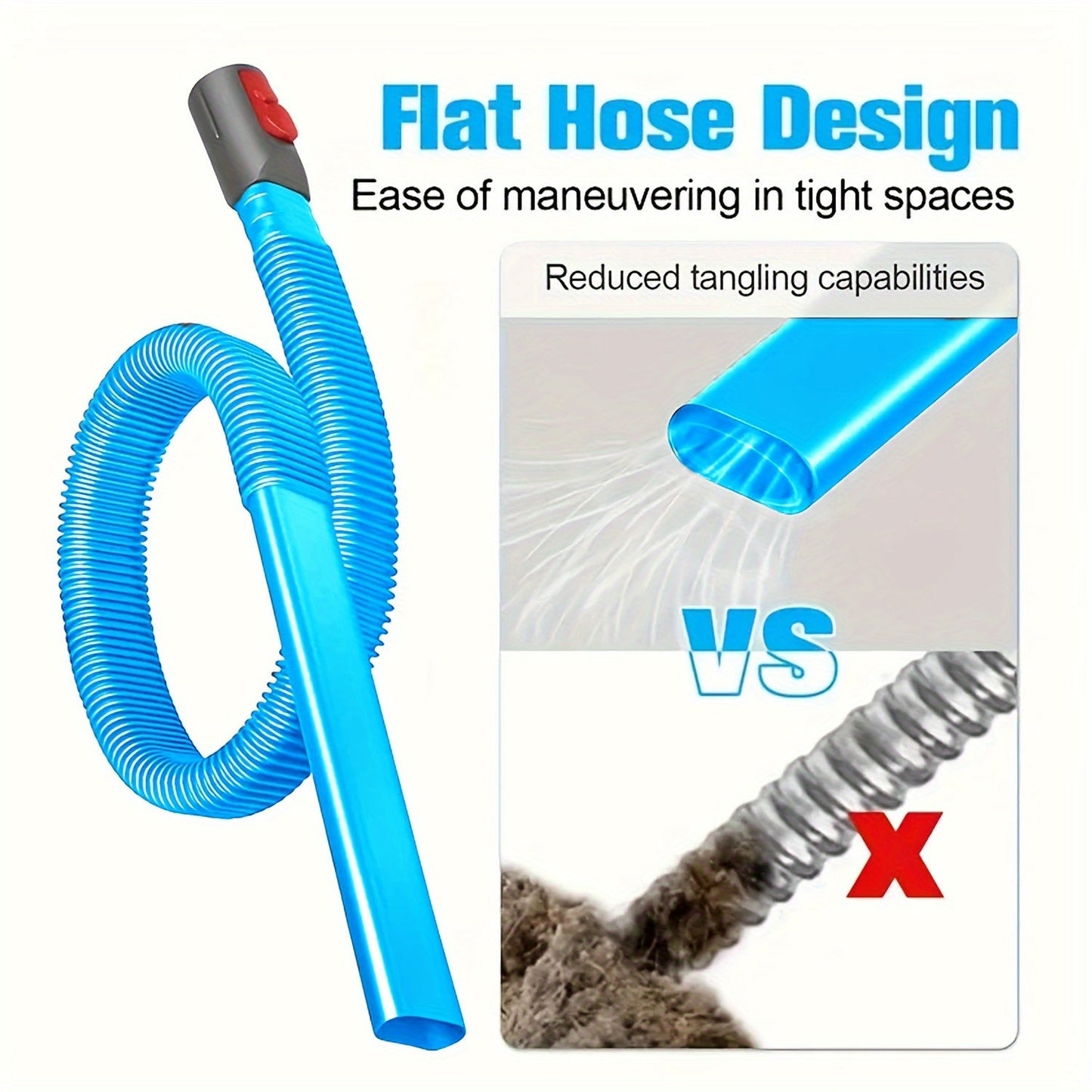 Soft, long hose cleaning accessory with 2 connectors for V6 V7 V8 V10 V11 V12 V15 cordless vacuums, providing flexible crevice extension for corners and gaps.