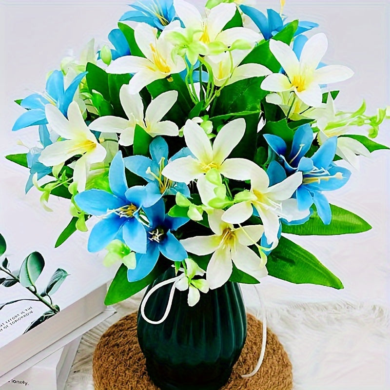 18-Head Artificial Lily Bouquet in Blue & White - Perfect for Weddings, Home Decor, or Photography Props - No Power Needed