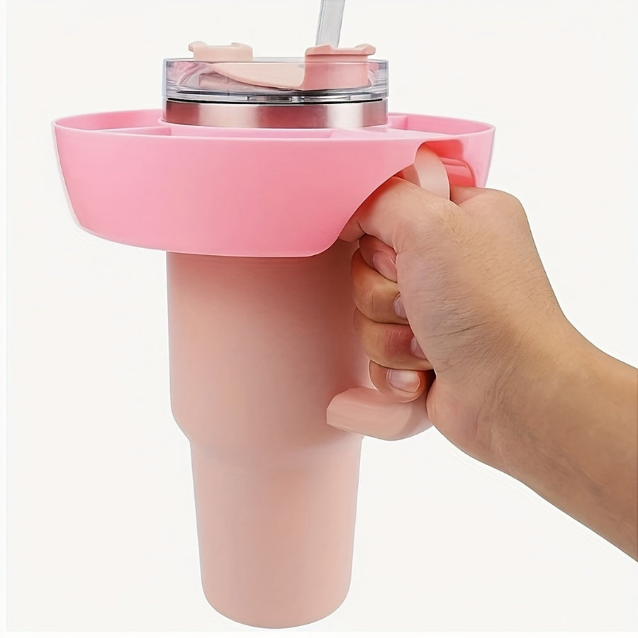 Plastic snack tray cup accessory with 3 dividers, easy to assemble, suitable for flat-mouth cups.