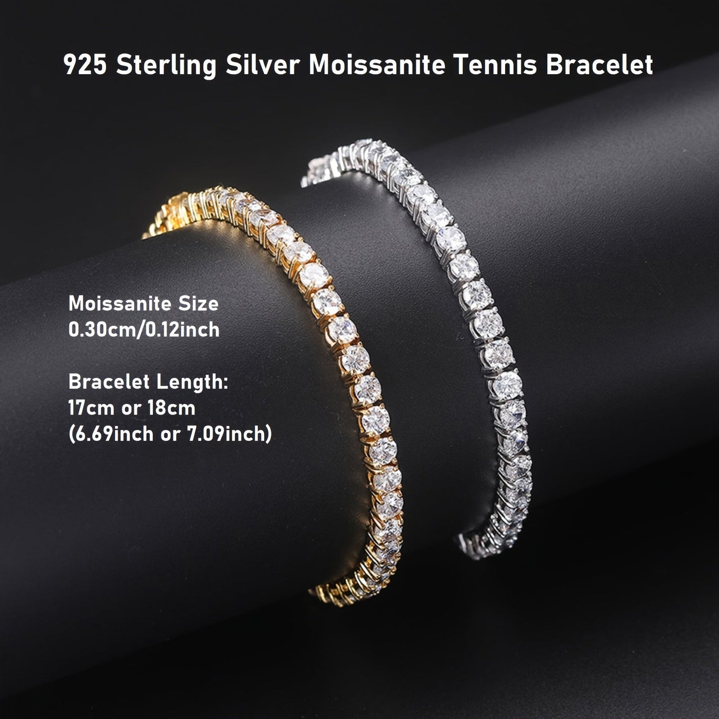 Beautiful 925 Sterling Silver Moissanite Tennis Bracelet with Gold Plating, Featuring 3mm Synthetic Stones totaling 5.4ct. Perfect for April Birthdays, Available in 17cm or 18cm. Ideal for Weddings, Vacations, and as a Thoughtful Christmas Present.